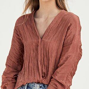 Vince NWT Textured Popover Double V Neck Top, XS